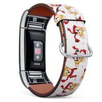 Winter Corgi Dog with Scarf - Patterned Leather Wristband Strap Compatible with Fitbit Charge 2