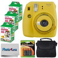 Fujifilm instax Mini 9 Instant Film Camera - Fujifilm Instax Mini Film (60 Shots) + Compact Camera Case + 4 AA Batteries + Photo4Less Cleaning Cloth - Accessory Bundle (Film Bundle, Yellow)