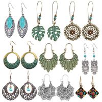 SUNNYOUTH 9 Pairs Vintage Drop Dangle Earrings Statement Bohemian National Style Turquoise Earrings Leaf Owl Long Dangle Earrings for Women Girls