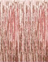 GOER 3.2 ft x 9.8 ft Metallic Tinsel Foil Fringe Curtains for Party Photo Backdrop Wedding Decor (3 Packs, Rose Gold)