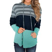Hypothesis_X Womens Striped Color Block Long Sleeve Knit Drawstring Hooded Pullover Sweatshirts Mint Green