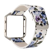 YOSWAN Replacement Band for Fitbit Blaze, Watchband Floral Soft Leather Strap Replacement Watch Band Wristband Bracelet Strap and Frame for Fitbit Blaze (White+Blue)