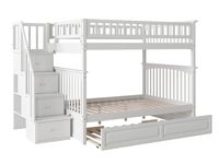 Atlantic Furniture Columbia Staircase Bunk Bed with Raised Panel Trundle Bed, Full/Full, White