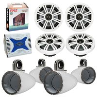4 x Kicker 41KM604W 6.5" Boat Coaxial White Speaker Package + 4 Kicker 12KMTESW Marine White Tower Enclosure + Waterproof Bluetooth Amplifier with Amp Installation Kit