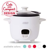 Dash DRCM200GBWH04 Mini Rice Cooker Steamer with Removable Nonstick Pot, Keep Warm Function & Recipe Guide, 2 cups, for Soups, Stews, Grains & Oatmeal, White