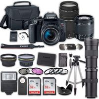 Canon EOS Rebel T7i DSLR Camera Bundle with Canon EF-S 18-55mm f/4-5.6 is STM Lens + 2pc SanDisk 32GB Memory Cards + Accessory Kit(w/ 3 Lens - 18-55 + 75-300 + 420-800)