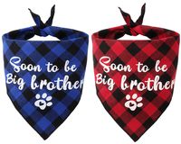 JPB 2 Pack Sooner to be Big Brother Dog Bandana,Pet Baby Announcement Plaid Scarf Gender Reveal Accessories