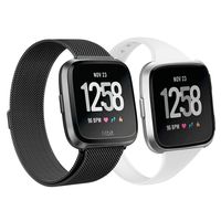 AKALE Metal Bands Compatible with Fitbit Versa/Versa 2/Versa Lite, Stainless Steel Metal Band Mesh Bracelet with Strong Magnet Lock Wristbands Replacement Bands for Women Men-Black + White Large