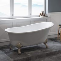 61" Clawfoot Cast Iron Slipper Bathtub with NO Faucet Holes & Brushed Nickel Feet-"Chariton"