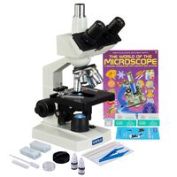 OMAX 40X-2500X LED Lab Trinocular Microscope + Slide Preparation Kit + Blank Slides + Lens Paper + Book