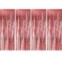 Anasu 4 Pack Foil Fringe Curtains Photo Backdrop, Shiny Metallic Tinsel Party Door Curtain Photo Booth Props Birthday Wedding Bridal Baby Shower Party Decorations (Rose Gold, 4 Pack)
