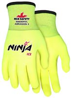 MCR Safety  Ninja Ice Hi-Visibility 15 Gauge Nylon Insulated Cold Weather Gloves, Acrylic Terry Inner, 3/4 HPT Coating, Yellow, Medium ,1-Pair
