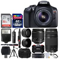 Canon EOS Rebel T6 Digital SLR Camera + EF-S 18-55mm f/3.5-5.6 is II Lens + EF 75-300mm f/4-5.6 III Lens + DC59 Gadget Bag + 64GB Card + Wide Angle & Telephoto Lens + Remote - Accessory Bundle