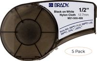Brady High Adhesion Cloth Label Tape (M21-500-499) - Black On White Nylon - Compatible with BMP21-PLUS, ID PAL, and LABPAL Printers - 16' Length, 0.5" Width (Pack 5)