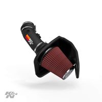 K&N Cold Air Intake Kit with Washable Air Filter:  2015-2016 Dodge (Charger, Challenger) 6.2L V8, Black Metal Finish with Red Oiled Filter, 69-2550TTK