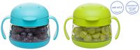 Ubbi cute BPA-free twin pack tweat snack container with attached lid and soft spill-proof guard, Blue/Green