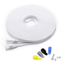 Cat 6 Ethernet Cable 100 ft (at a Cat5e Price but Higher Bandwidth) Flat Internet Network Cables - Cat6 Ethernet Patch Cable Short - Computer LAN Cable White + Free Cable Clips and Straps