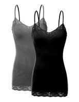 XT1004L Pack Ladies Adjustable Spaghetti Strap Lace Trim Cami Tank Top 2Pack-BLK/HE.CHC 3XL