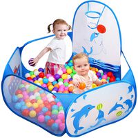 Likorlove Kid Ball Pit with Basketball Hoop 4ft/120cm, 1-6 Years Child Toddler Ball Ocean Pool Tent with Zippered Storage Bag for Boys Girls (No Smell) Healthy Pop Up Dolphin Play Tent - Blue