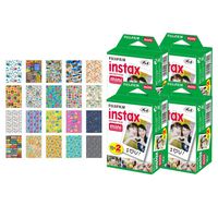 4X Fujifilm instax Mini Instant Film (80 Exposures) + 20 Sticker Frames for Fuji Instax Prints Travel Package