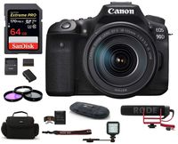 Canon EOS 90D DSLR Camera with EF-S 18-135mm f/3.5-5.6 is USM Lens (USA Warranty) Bundle, Includes; SanDisk 64GB Extreme PRO Memory Card + Shotgun Microphone + Spare Battery + More (9 Items)