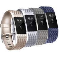 Tobfit Sport Bands Compatible for Fitbit Charge 2 Special Edition, 4 Pack, Silver, Blue, Gold, Grey, Large