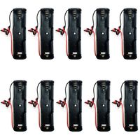 TrendBox Pack of 10pcs 1x18650 3.7V Black Plastic Battery Storage Case Holder Clip Type with 6" Two Wire Spring Lead Flat Tip Single Li-ion Battery DIY