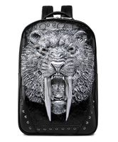 3D Print Animal Studded Backpack, PU Leather Cool Backpack Bookbag (Sabertooth-Silver)