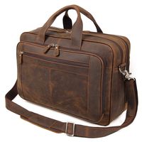 Augus Business Travel Briefcase Genuine Leather Duffel Bags for Men Laptop Bag fits 15.6 inches Laptop (Dark brown)