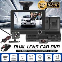 3 Lens Dual Car Dash Cam - New 4'' HD 1080P Vehicle Video Recorder Rearview Camera Driving Monitor, Automatic Record, 170° Wide Angle, G-Sensor Function, USB Function (Black)
