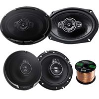 Car Speaker Package of 2X Kenwood KFC-6995PS 1300-Watt 6x9 Inch 5-Way Performance Series Flush Mount Coaxial Speakers + 2X KFC-1695PS 320W 6.5" 3-Way Audio Speaker + Enrock 16g 50 Feet Speaker Wire