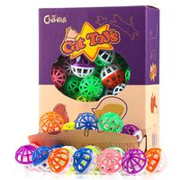 Chiwava 48PCS 1.6'' Cat Toy Ball with Bell Plastic Lattice Jingle Balls Kitten Chase Pounce Rattle Toy Assorted Color