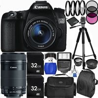 Canon EOS 70D DSLR Camera Bundle with 18-55mm f/3.5-5.6 IS STM Lens & EF-S 55-250mm f/4-5.6 IS STM Lens, Carrying Case and Accessory Kit (29 Items)