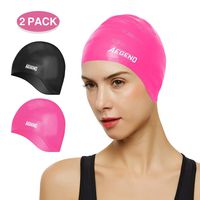 aegend Silicone Swim Cap 2 Pack, Durable Swimming Caps with Ear Protection for Adult Men Women Youth, Comfortable Fit for Long Hair & Short Hair, Easy to Put On and Off, Black Pink