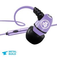 JLab Audio Metal Wired Rugged Earbuds | Titanium 8mm Drivers | Universal Mic for iPhone & Android | Noise Isolation | Cable Clip | Extra Gel Tips | Black Purple