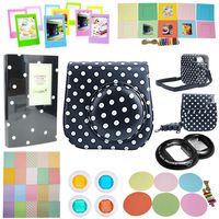 CLOVER 8 in 1 Accessory Bundles Set For Fujifilm Instax Mini 8 Instant Camera (Black Dot Case Bag/ Album/ Close-Up Lens / Wall Hanging Frame/ Photo Frame/ Sticker Borders)