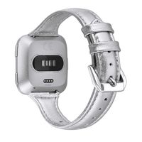 bayite Bands Compatible with Fitbit Versa 2 / Fitbit Versa Lite/Fitbit Versa, Slim Genuine Leather Band Replacement Accessories Strap Women (Silver, 5.3" - 7.8")