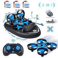 HIBRO JJRC H36F Mini Drone,Remote Control Boats for Pools and Lakes,RC Car for Kids, 3-in-1 Sea-Land-Air Mode Switchable Waterproof Hovercraft RC Quadcopter RTF, 3PCS Battery,12PCS Extra Propeller