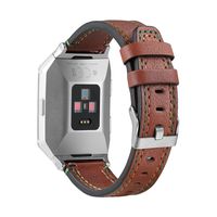 bayite Leather Bands Compatible Fitbit Ionic, Genuine Leather Replacement Accessories Straps Wristband Women Men, Coffee Brown