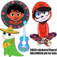 Coco Halloween Stickers[13pcs] Sugar Skull Vinyl Sticker for DIY Computer PC Water Bottle Bike Car Motorcycle Bumper Luggage Helmet Skateboard Snowboard Waterproof Decals, Gift for Kids Teens