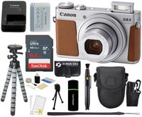 Canon PowerShot G9 X Mark II 20.1MP Full HD 1080p Wi-Fi is Digital Camera (Silver) + SanDisk 64GB Card + Reader + Card Wallet + Case + Tripod + Accessories Bundle