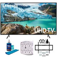 Samsung 55" RU7100 LED Smart 4K UHD TV 2019 Model (UN55RU7100FXZA) with Slim Flat Wall Mount Kit Ultimate Bundle for 45-90 inch TVs, Screen Cleaner for LED TVs & SurgePro 6-Outlet Surge Adapter