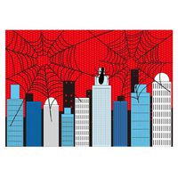 Funnytree 7x5ft Superhero Theme Party Backdrop Cartoon City Spider Web Boy Baby Shower Birthday Photography Background Super Hero Cityscape Buildings Banner Cake Table Decoration Photo Booth Props
