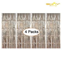 Foil Fringe-Backdrop-12FTX8FT-Champagne Tinsel Metallic Fringe Curtains Shinny Party Accessory(Pack of 4) (Champagne)