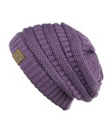 Trendy Warm Chunky Soft Stretch Cable Knit Beanie Skully ,Violet,One Size
