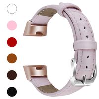 Meikeio Replacement Bands Compatible with Fitbit Charge 3, Classic Genuine Leather Charge 3 Band Fitness Wristband for Women Men Small Large(Pink,Small)
