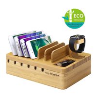 AVLT-Power Bamboo Charging Station Multi Port USB Charger Organizer - Compatible with Apple Watch Stand - Wood Charging Station - Multi Device Organizer for Electronic Devices - Charger NOT Included