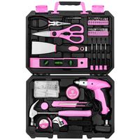 DEKO Pink 98 Piece Tool Set,General Household Hand Tool Kit with Plastic Toolbox Storage Case