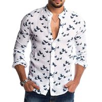 Men's Printed Shirts,LuluZanm Sales! Male Fashion Turn-Down Button Long Sleeve Blouse Beach Hawaii Casual Tops White