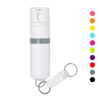 POM White Pepper Spray Keychain Model - Maximum Strength Self Defense OC Spray Safety Flip Top 10ft Range Compact Discreet for Keys Backpack Quick Key Release (Grey)